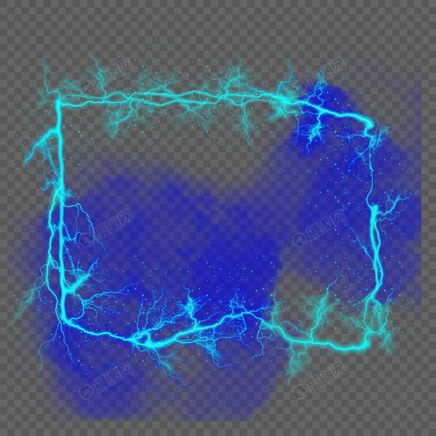 蓝色抽象长方形透明闪电光效边框图片