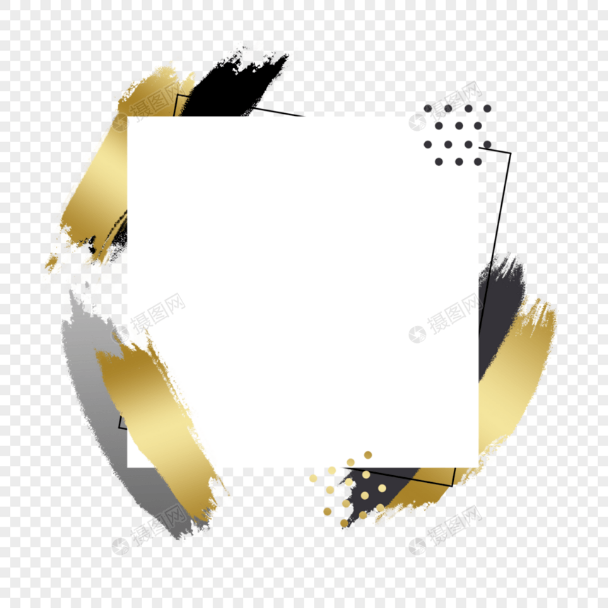 华丽金色抽象笔触正方形边框图片