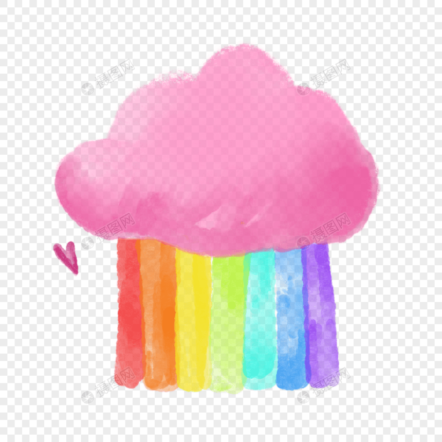 淡粉色云朵和七彩水彩彩虹图片