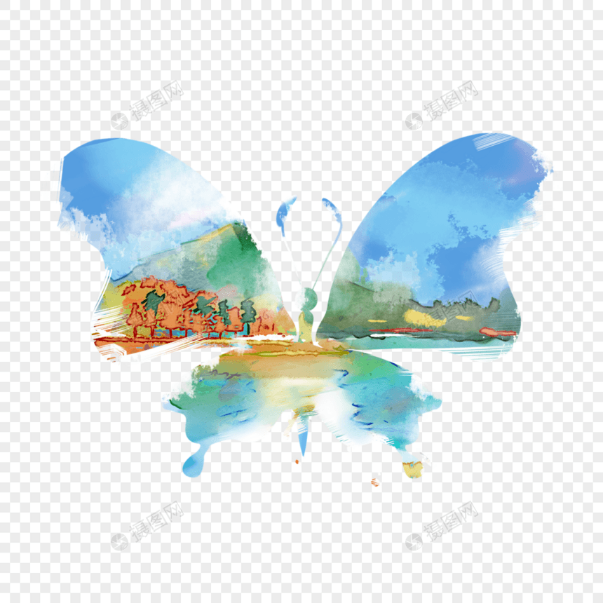 水彩蝴蝶抽象创意元素图片