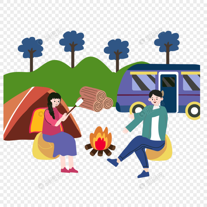夏季露营野外篝火烧烤图片