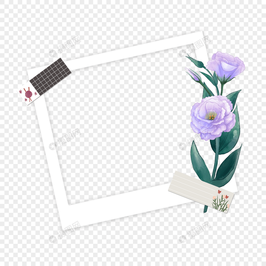 紫色可爱花瓣手账花卉相框图片