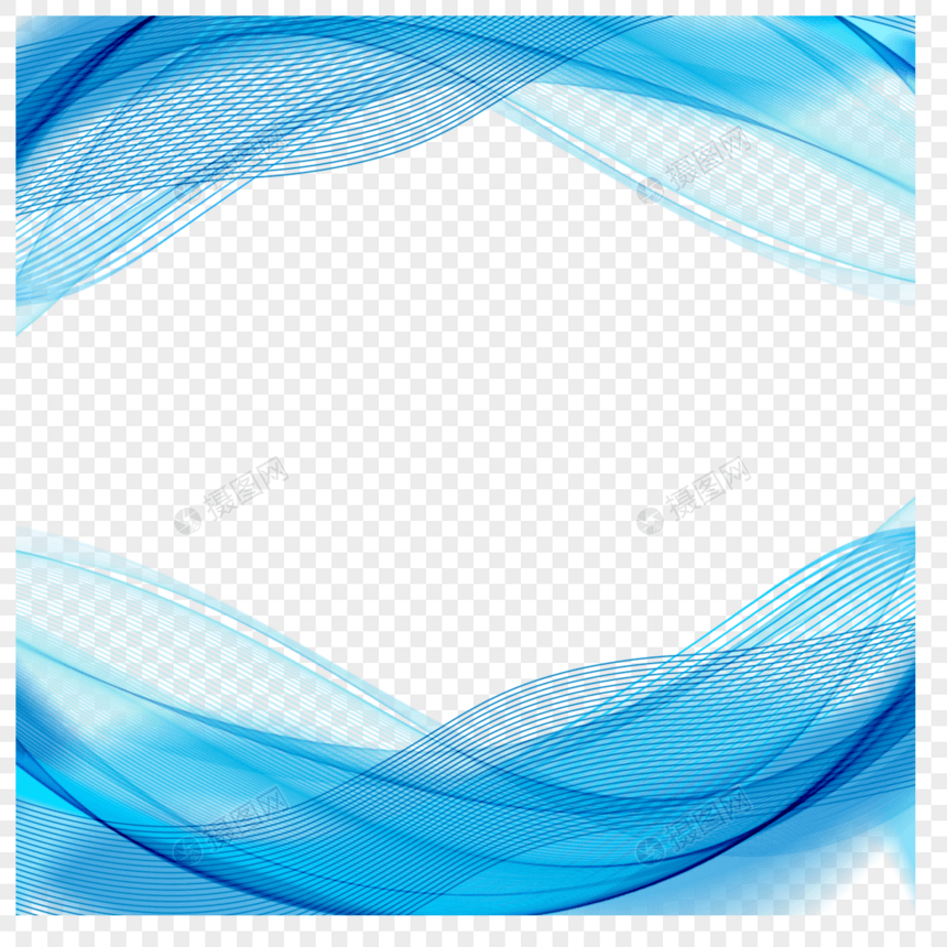 渐变波浪柔美蓝色光效商务边框图片