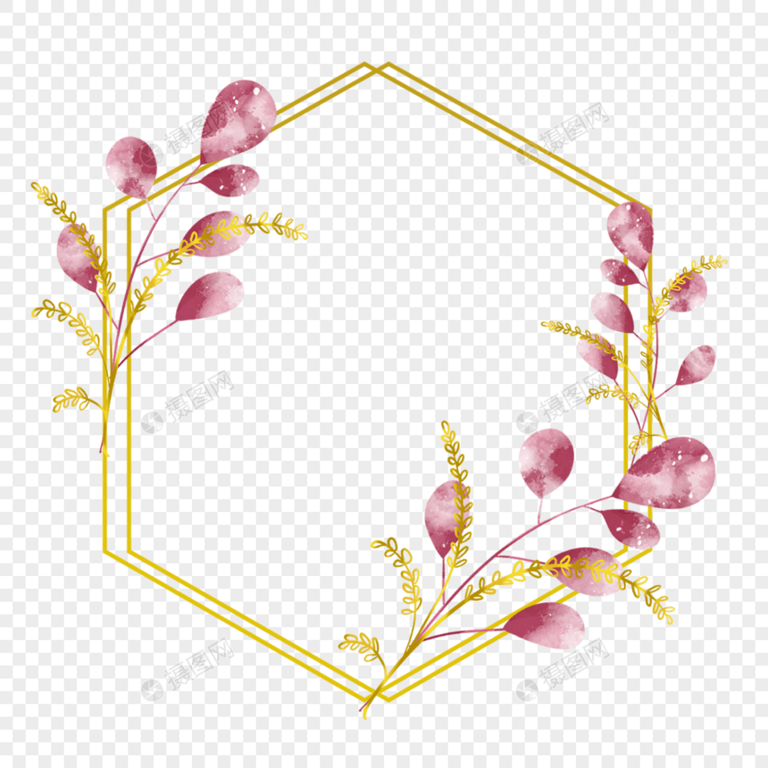 金枝婚礼金色边框植物浪漫图片