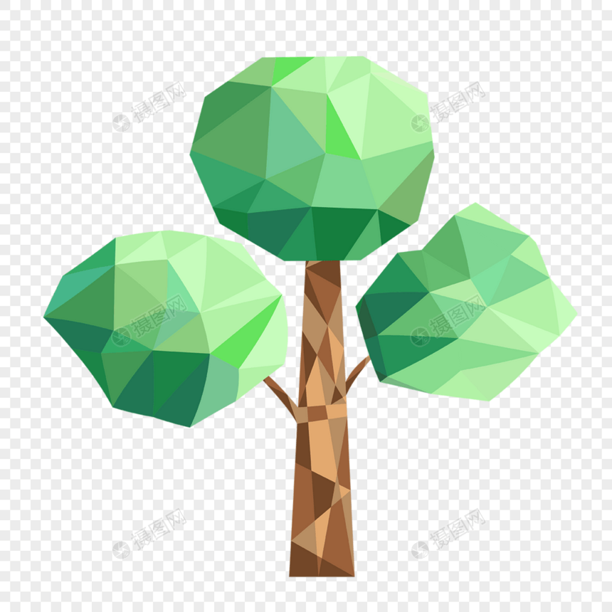 立体几何低聚绿色树木图片
