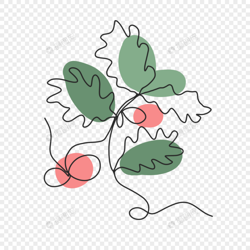 红绿色抽象线条画植物花卉图片