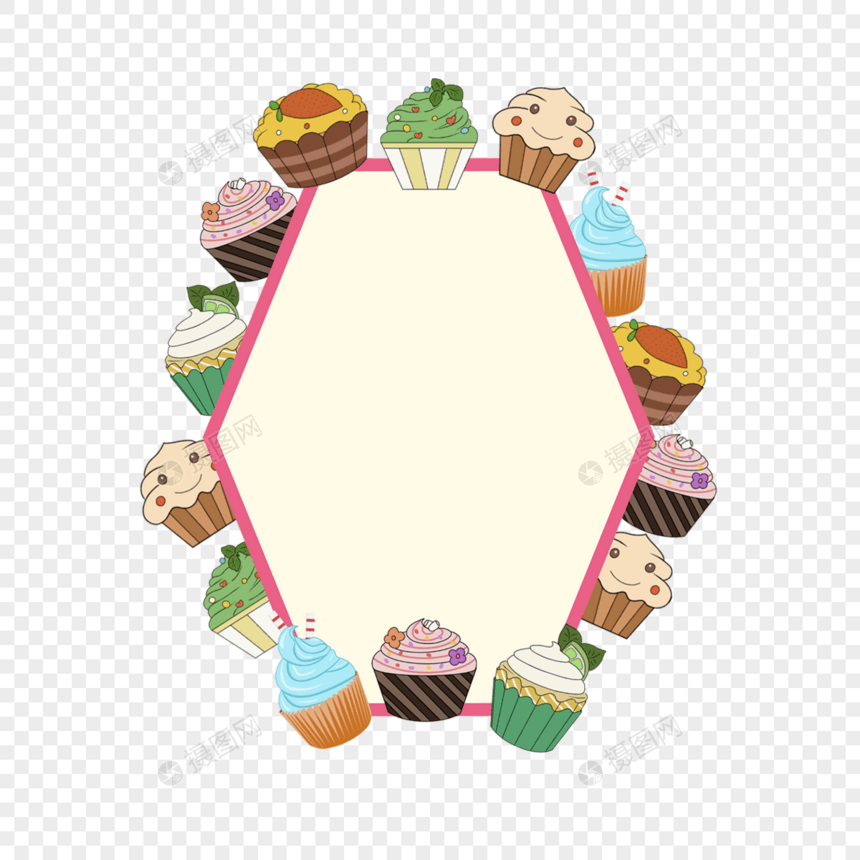 黄色纸杯蛋糕甜食边框图片