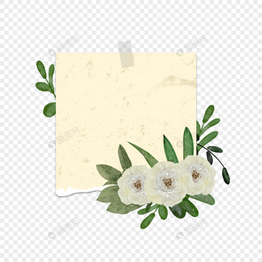 剪贴薄复古花卉黄色撕碎的纸图片