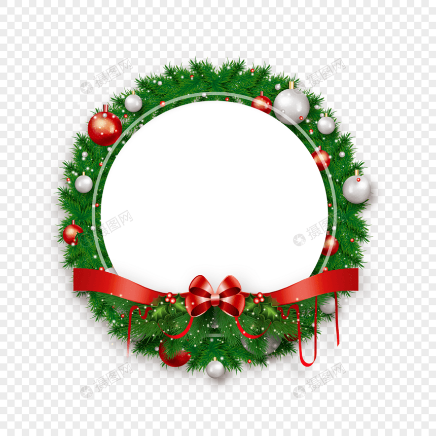 圣诞节圆形树枝蝴蝶结装饰边框图片