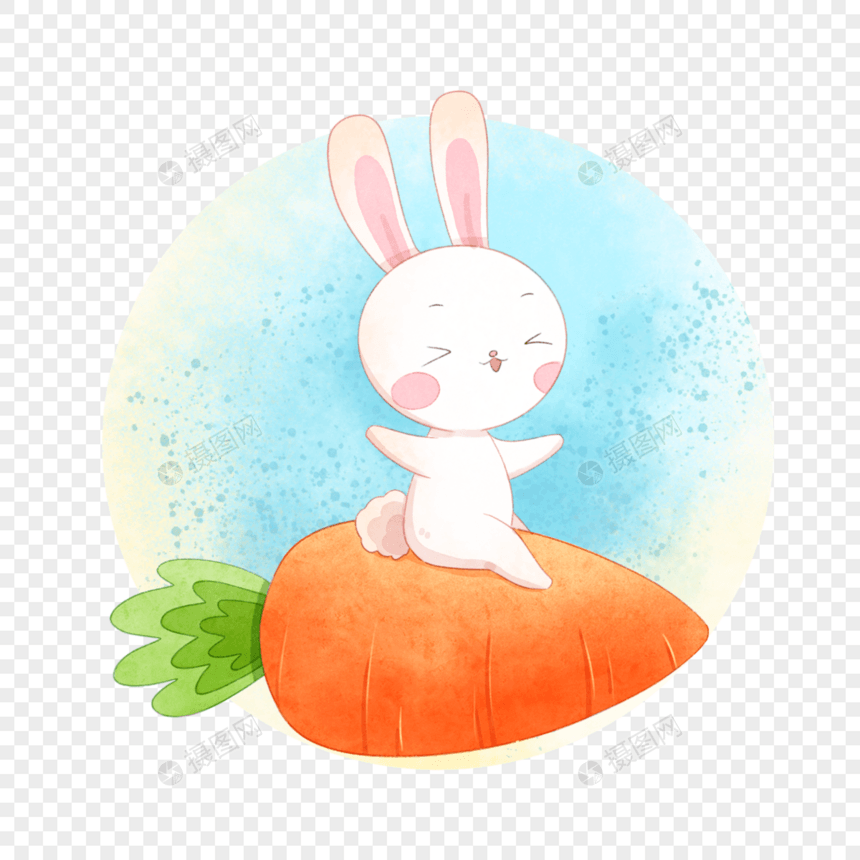 水彩坐胡萝卜的兔子图片