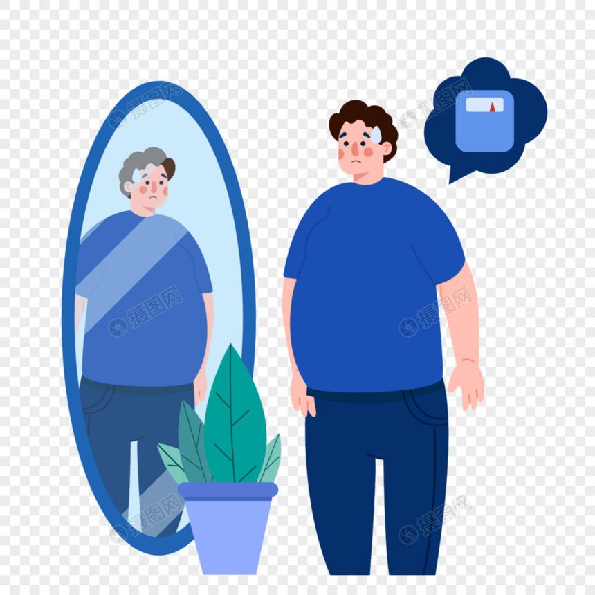 人物自卑插画尴尬的蓝衣胖男孩图片