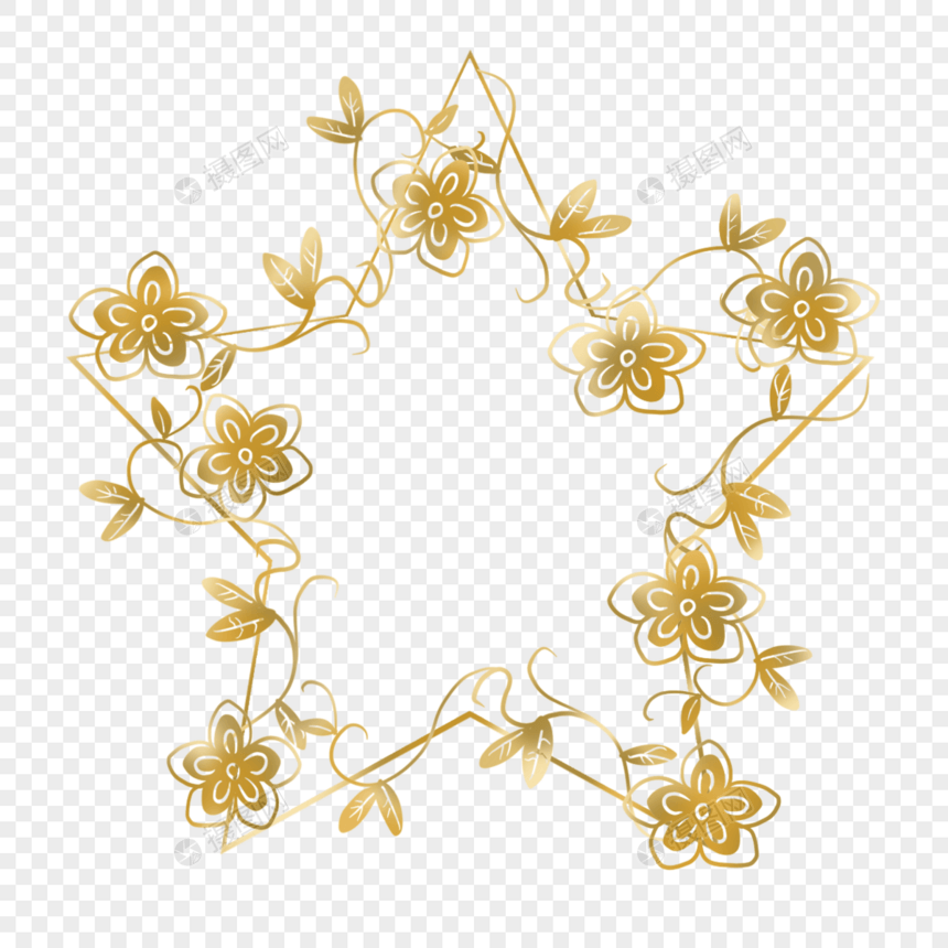 光效五角星形状花朵植物边框图片