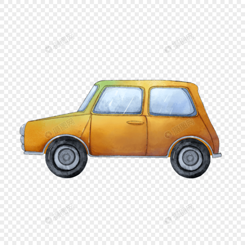 黄色水彩复古小汽车图片