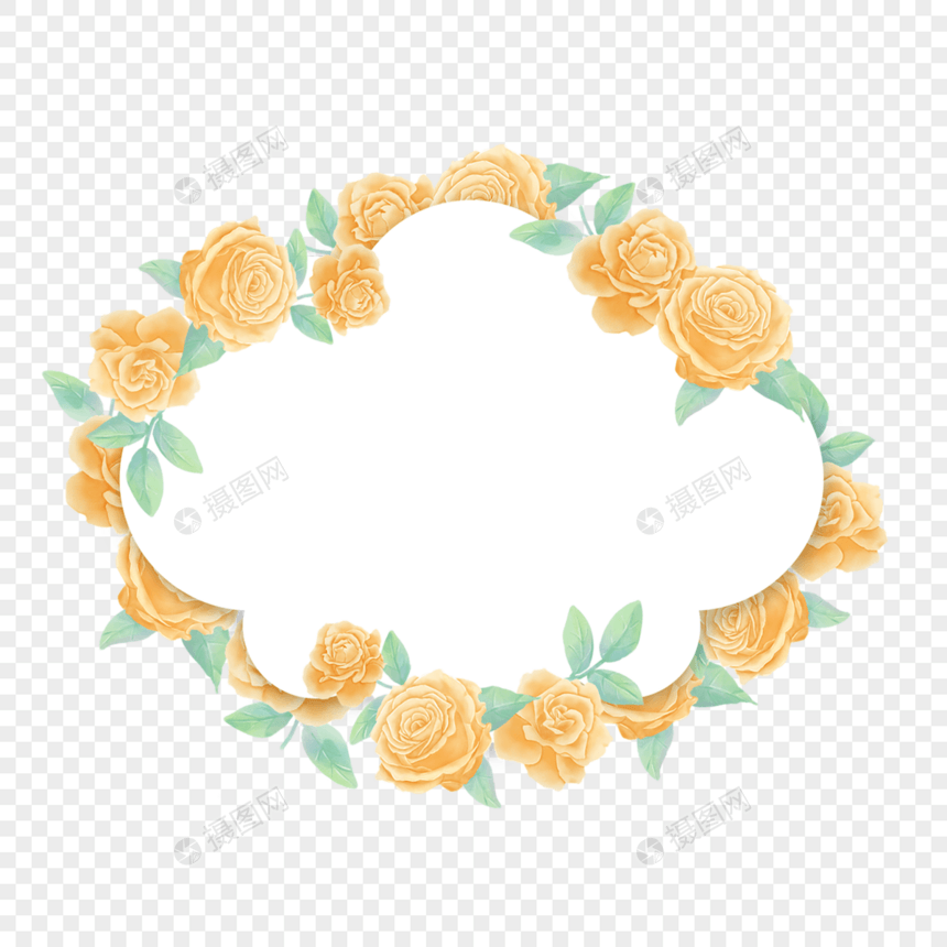 水彩黄色玫瑰花卉边框图片