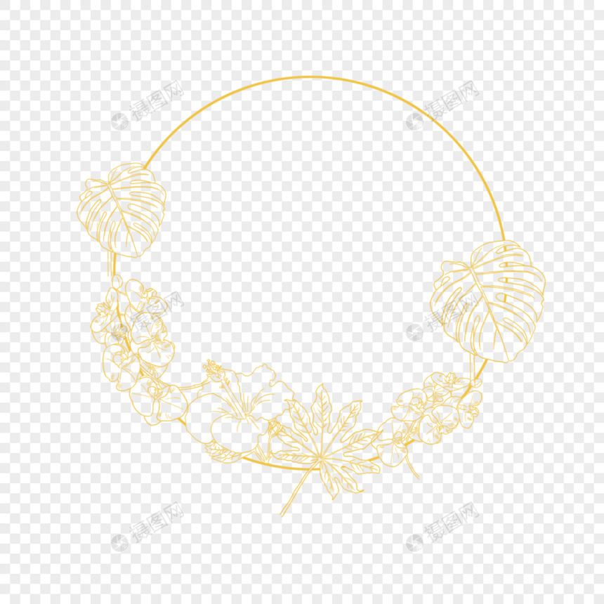 金线花卉婚礼金色圆形边框图片