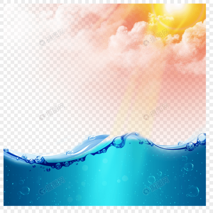 阳光照射下的蓝色海水图片