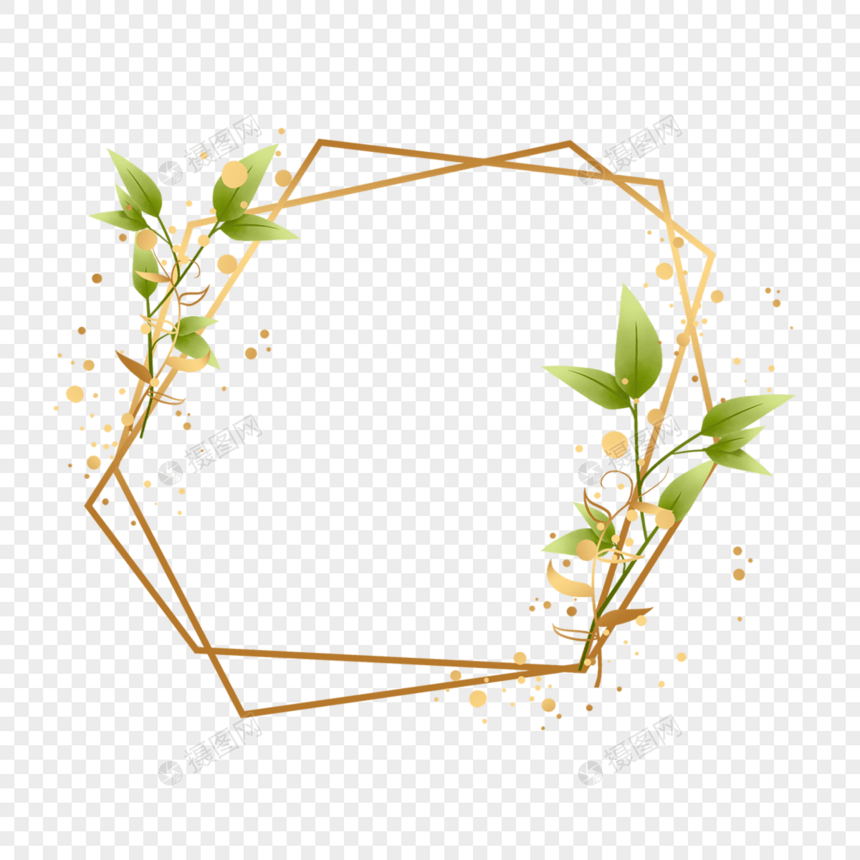 金色不规矩几何图形植物金箔装饰边框图片