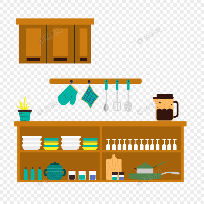 厨房商务扁平棕色插画图片