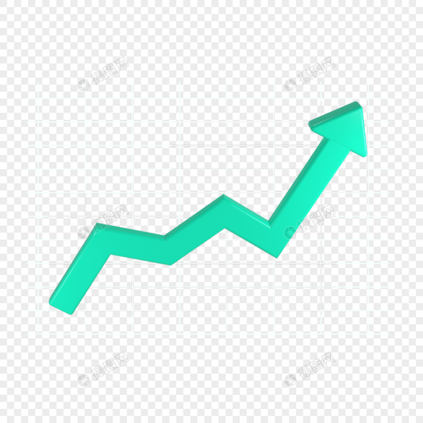 3d薄荷绿向上箭头折线图图片