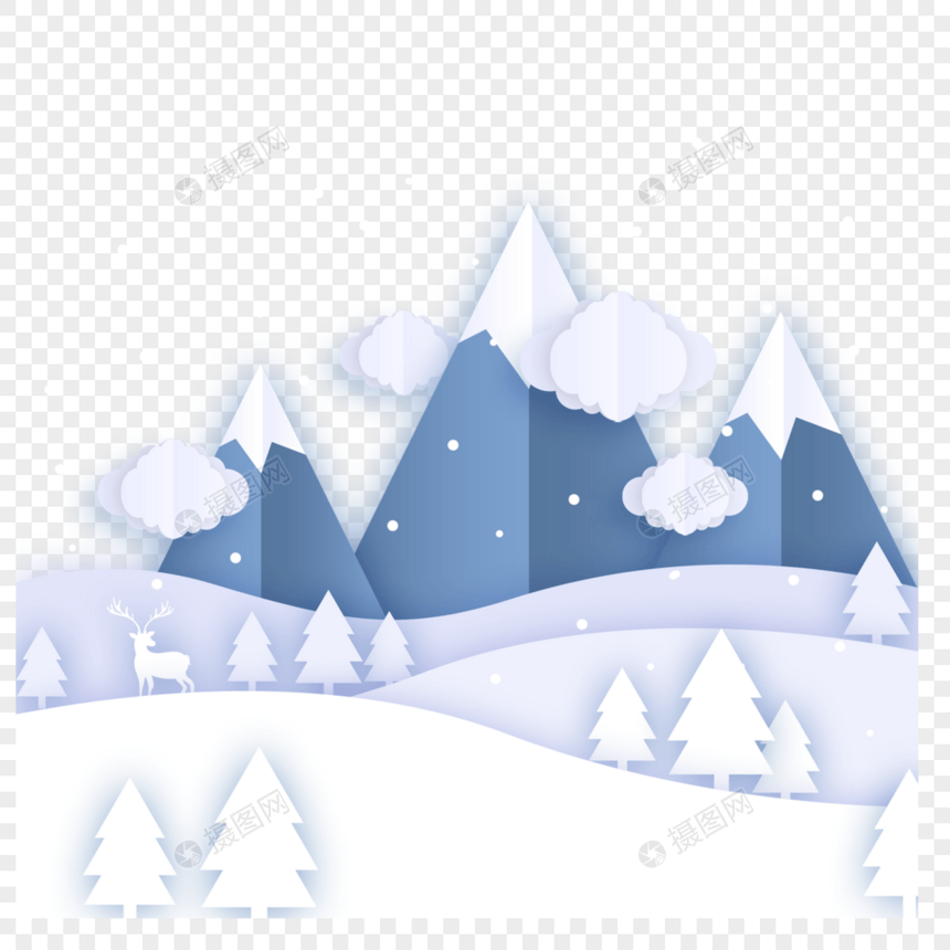 圣诞白色松树山脉冬季剪纸图片