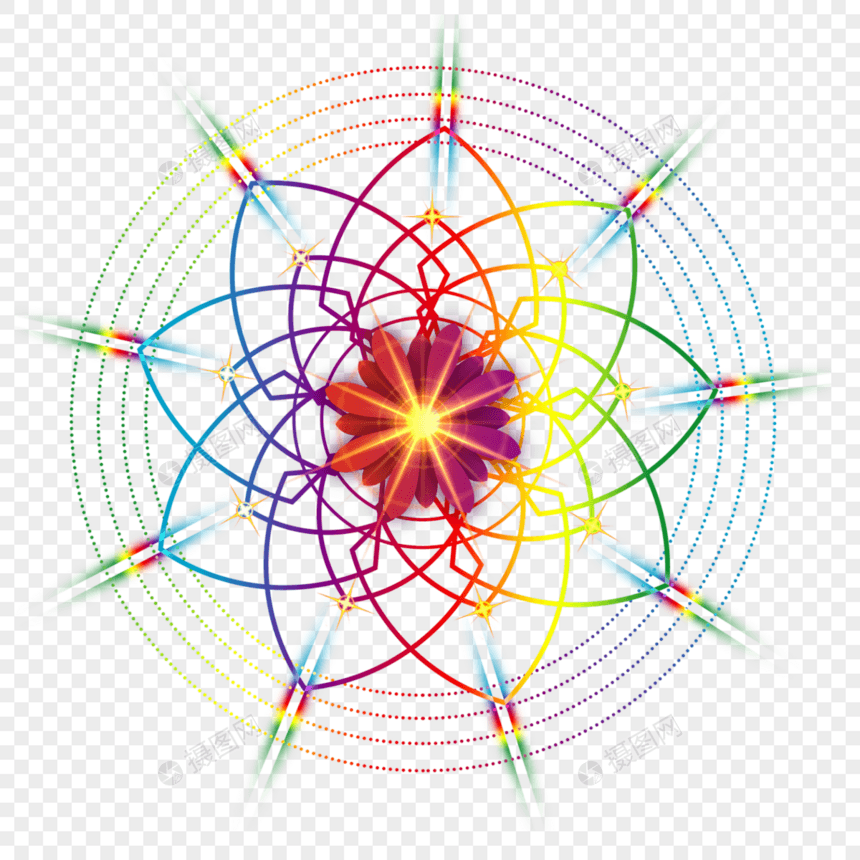 彩色抽象光效几何花卉图片