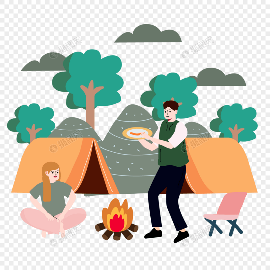夏季露营淡黄色卡通帐篷图片