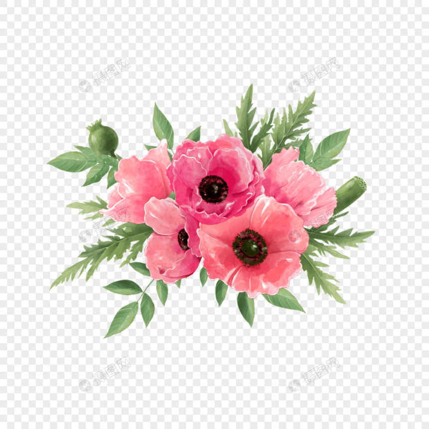 粉色水彩花卉花簇图片