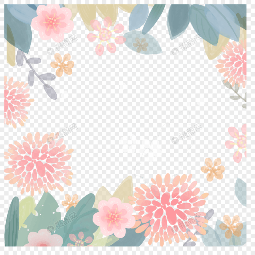 水彩粉色植物花卉叶子光效边框图片