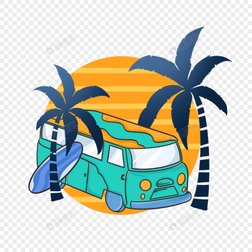 夏季阳光海滩冲浪巴士图片