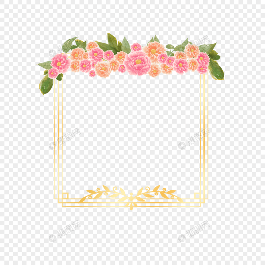 方形边框牡丹花婚礼金线图片