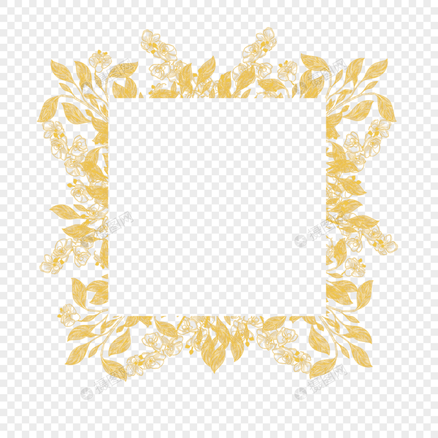 金线花卉婚礼正方形花边边框图片