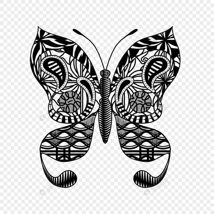 几何线条画黑白装饰蝴蝶填色本图片