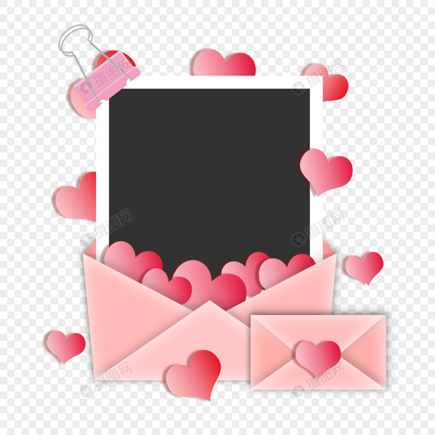 粉色爱心信封相纸边框图片