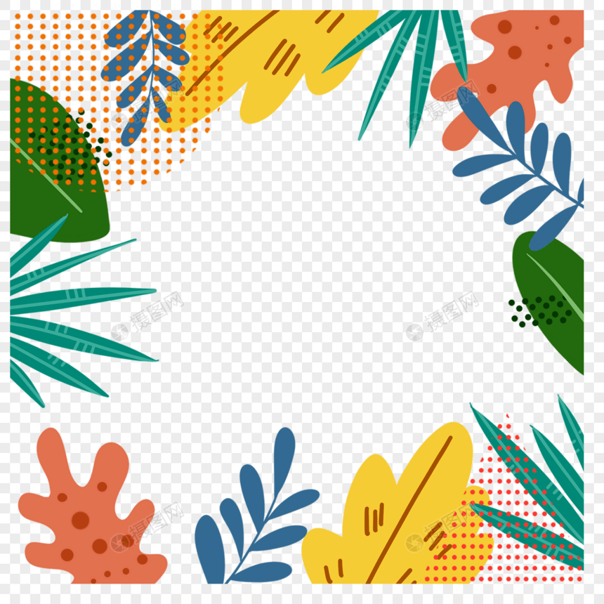 孟菲斯彩色植物抽象边框图片