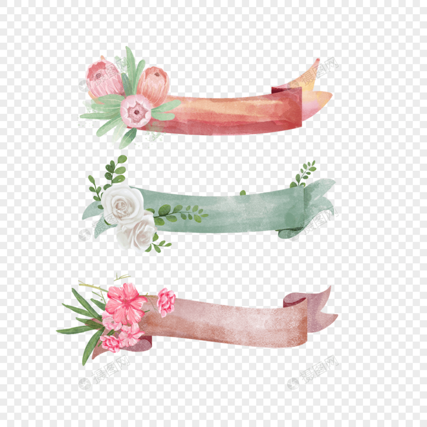 横幅水彩婚礼花卉丝带彩色图片