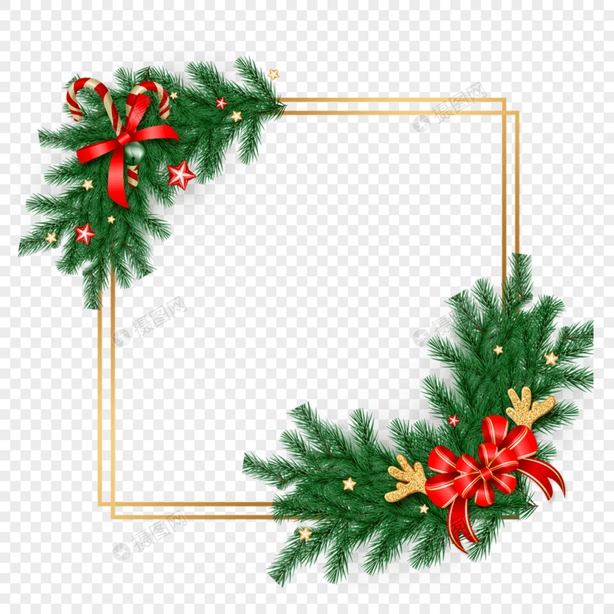 圣诞节松枝绿叶方形装饰边框图片