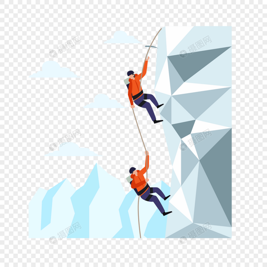 爬山运动概念插画攀登雪山的两个人图片