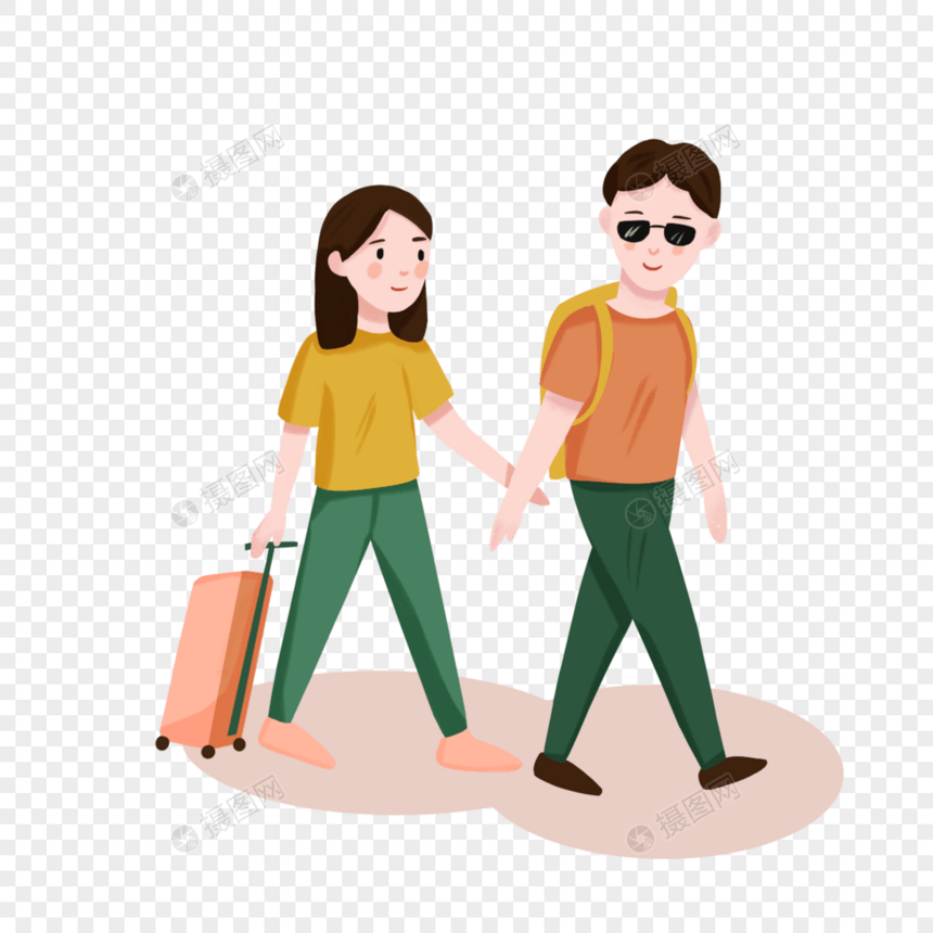卡通可爱旅行情侣眼镜行李箱绿色男人女人图片