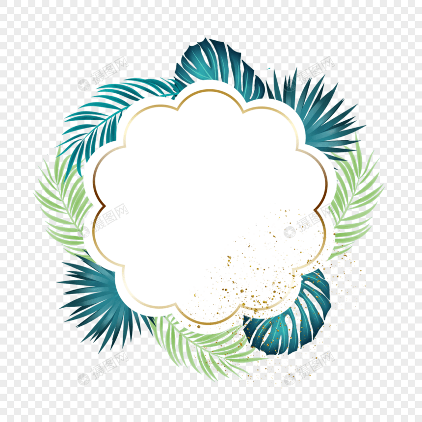 花形夏季棕榈叶金线边框图片