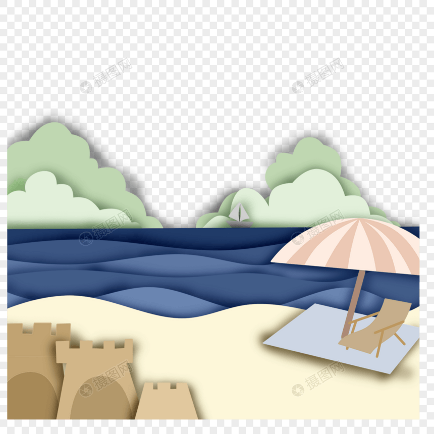 抽象剪纸沙滩太阳伞图片