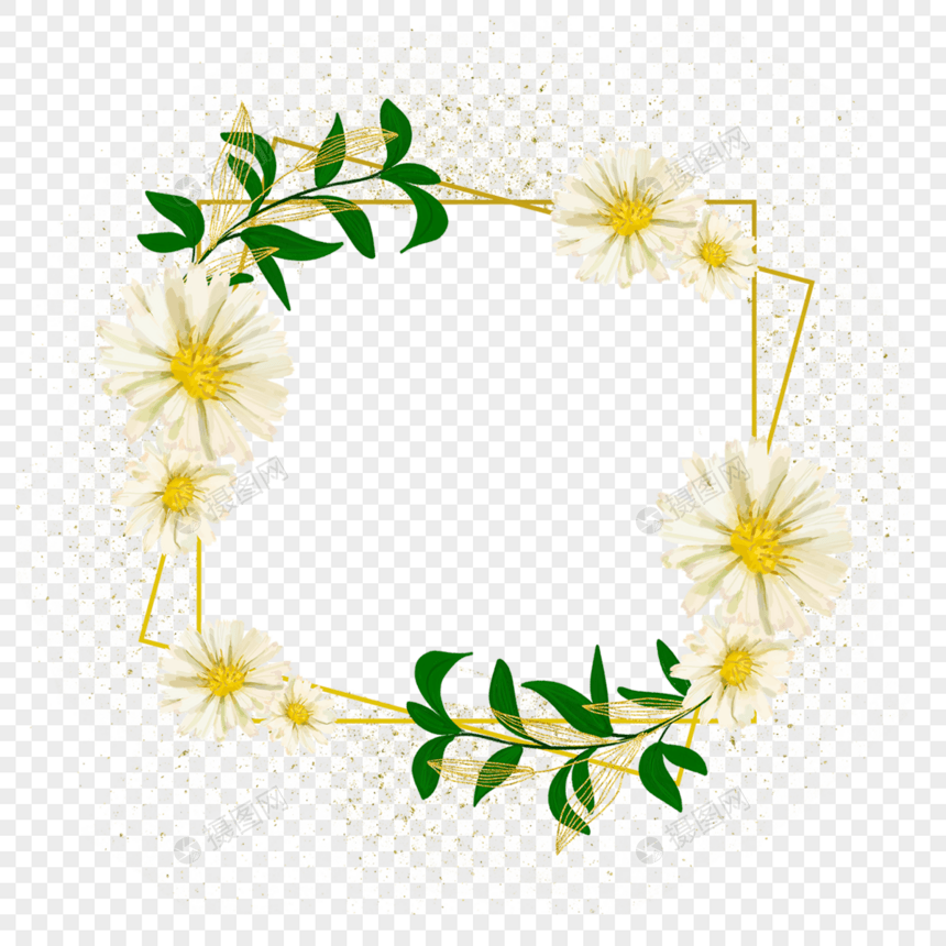 水彩花卉婚礼金色边框图片