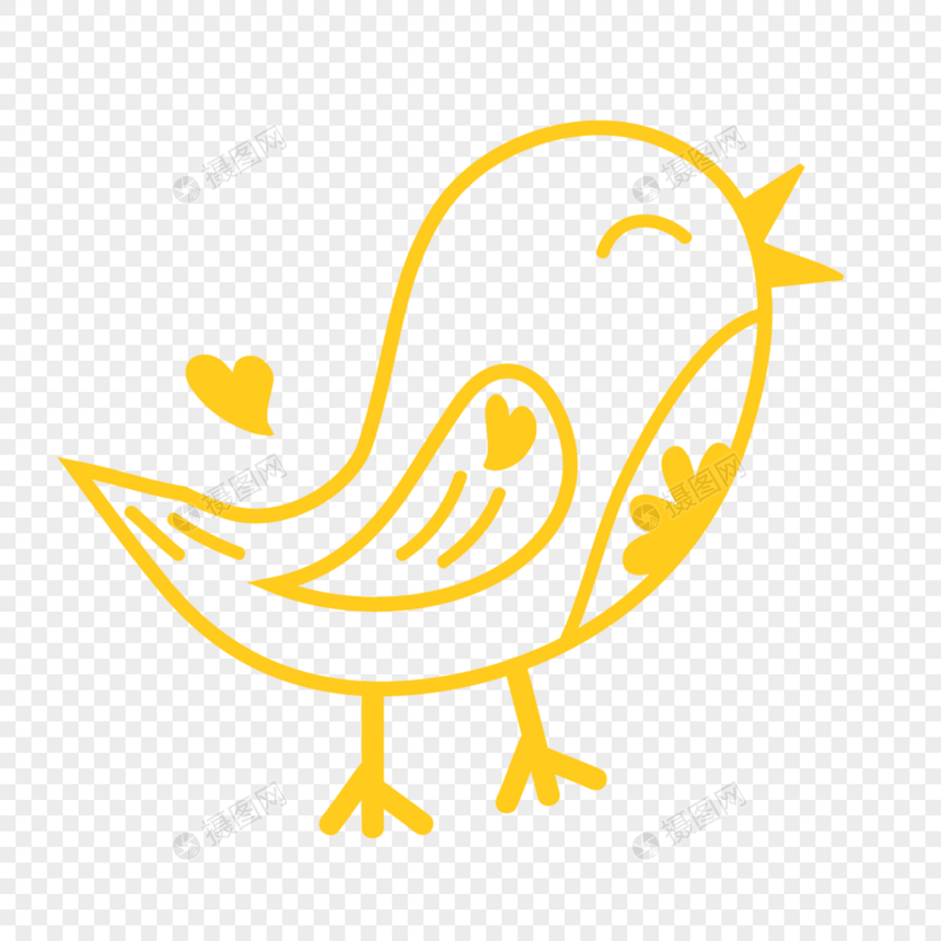 黄色简约可爱卡通小鸟线稿图片