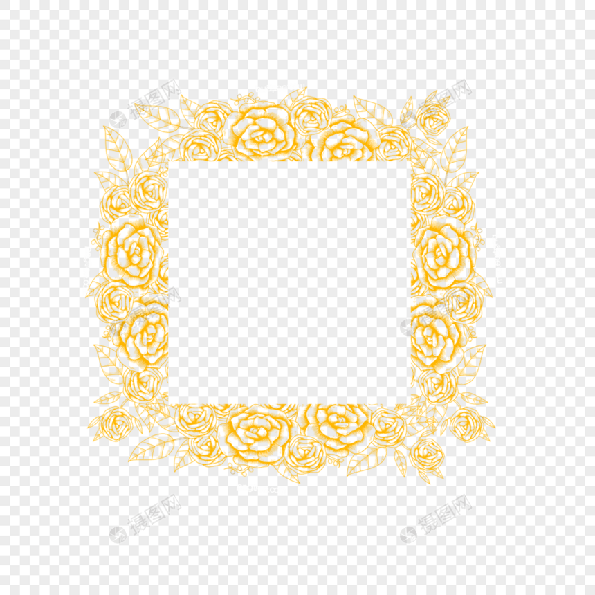 金线金色花卉婚礼花边正方形玫瑰边框图片