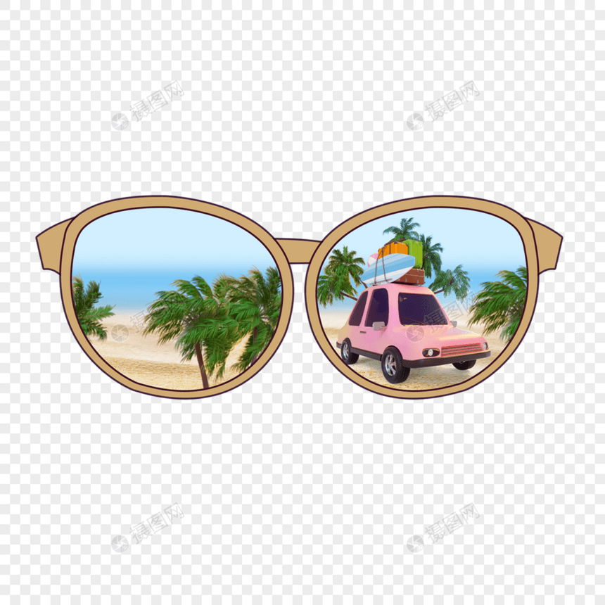 夏季沙滩椰子树墨镜风景图片
