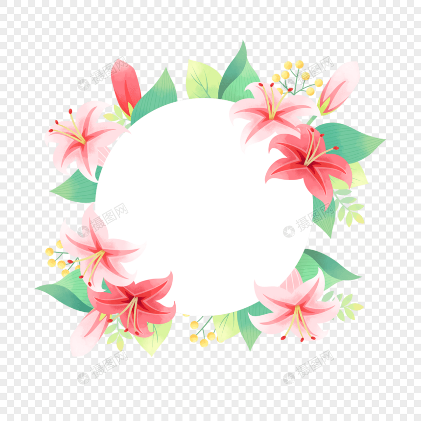 美丽优雅百合花卉婚礼边框图片
