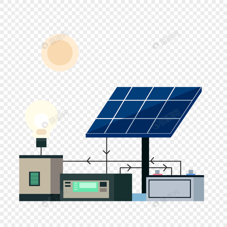 太阳能电池板电池变电器环保绿色能源概念插画图片