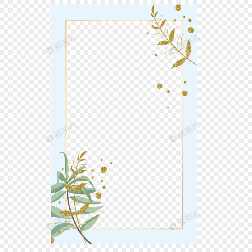 植物ins淡蓝色长方形边框图片