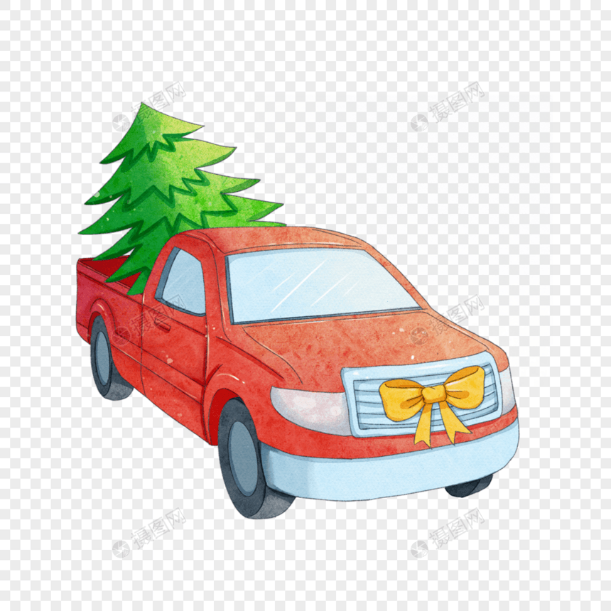 圣诞汽车水彩图片
