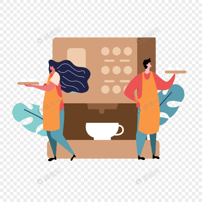 咖啡师咖啡制作咖啡机概念插画图片