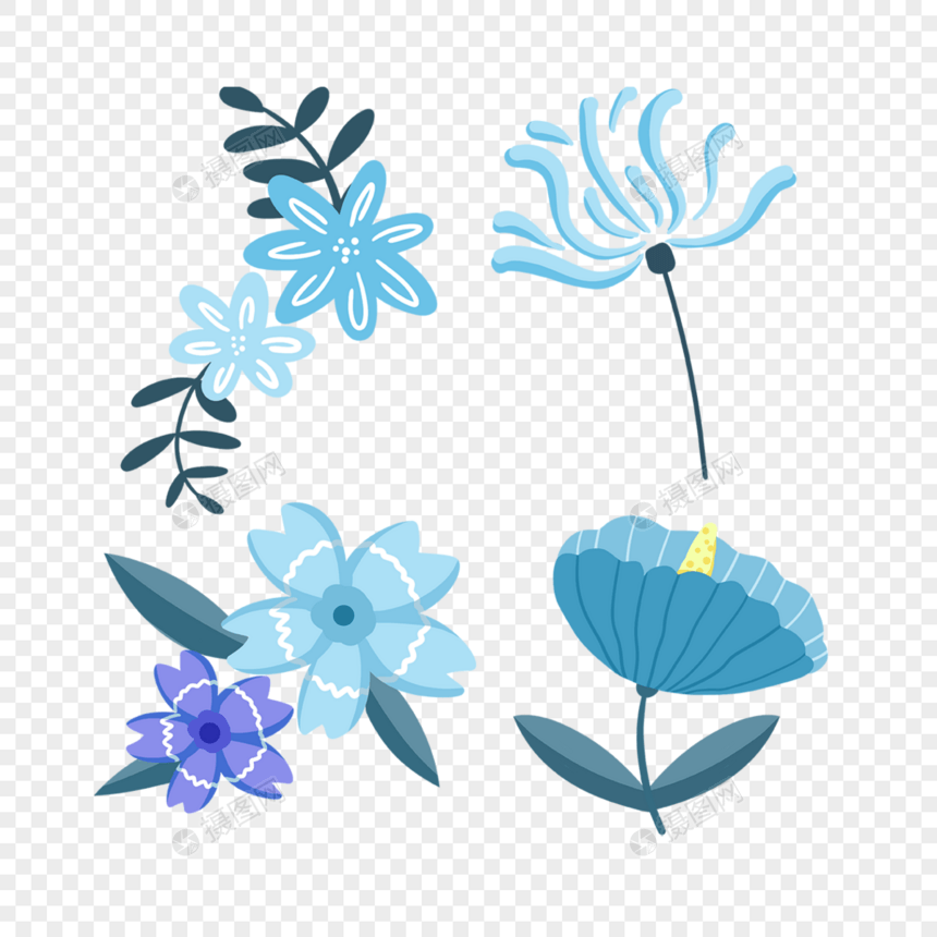抽象现代风格蓝色涂鸦花卉图片